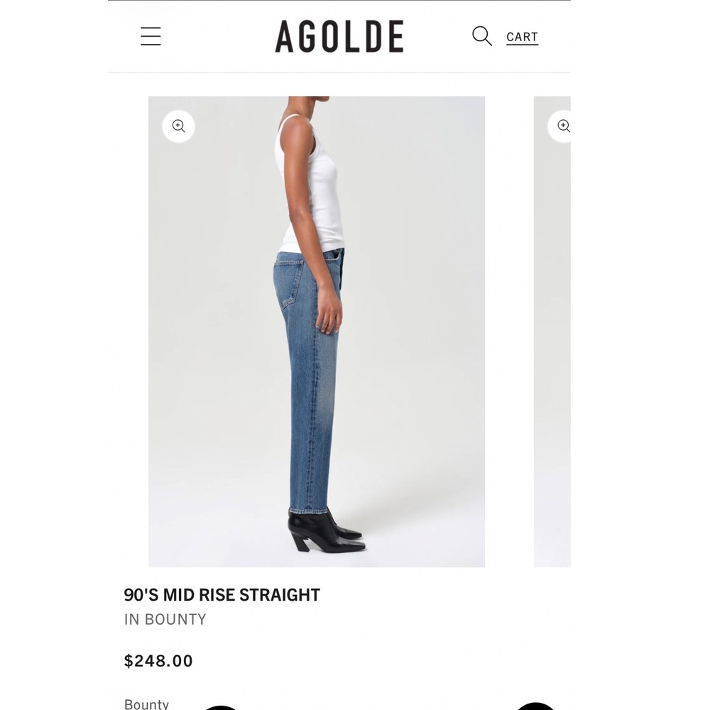 Agolde woman's 90s medium rise dark wash denim jeans bounty straight leg 28 - Picture 3 of 12